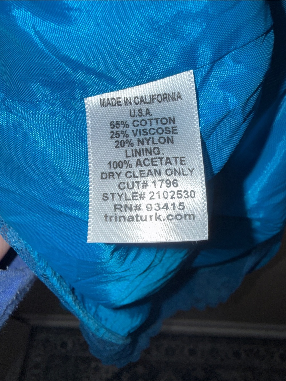 Trina Turk Midi Sheath Dress Bright Blue Cap Sleeve Size 4 Lined Darted V Neck - Picture 5 of 12